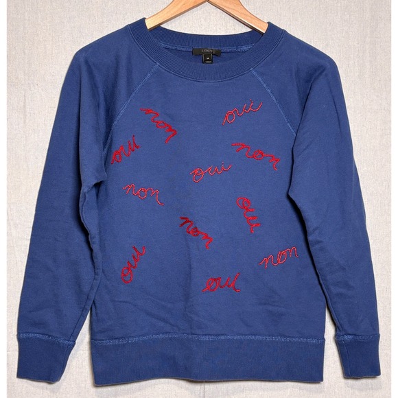 J.Crew Tops - J.Crew Womens Blue Oui‎ Non Beaded Embroidered Sweatshirt H1828 XS Cotton